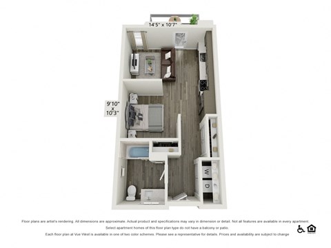 Floor plan for studio, 1 bath, 600 sqft